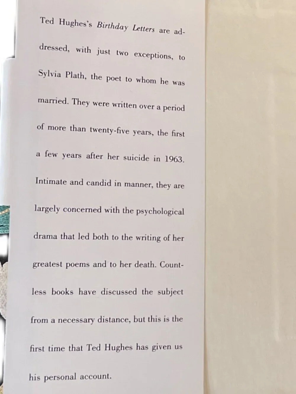 Ted Hughes Birthday Letters